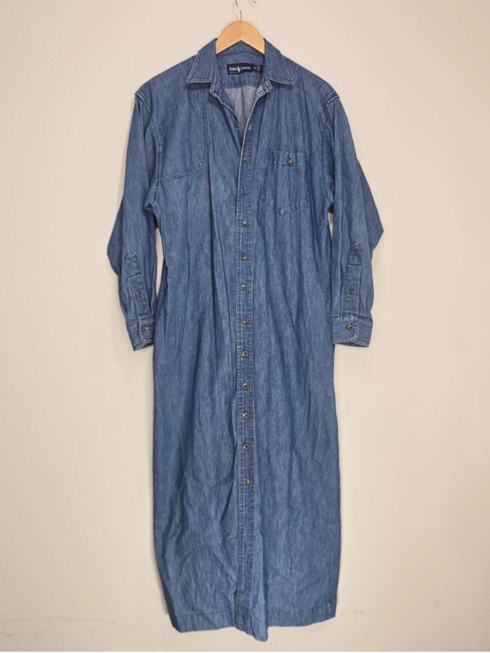 Vintage Ralph Lauren Denim Button Down Maxi Dress Duster Made In USA Size 12 - Picture 1 of 13